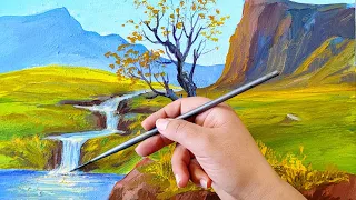 Landscape painting of trees and springs. How to quickly draw a landscape painting