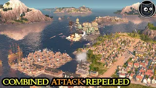 Massive COORDINATED Attack  - Anno 1800 MEGACITY SURVIVAL - 3 V 1 & Fully Modded || Part 23