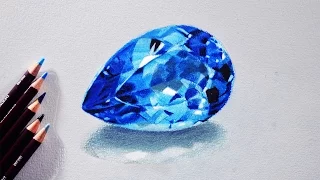 How to draw a Blue topaz (Gem stone) Tutorial - Derwent coloursoft pencils.