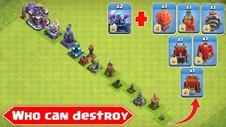 Linear Defense Formation vs All Max Siege machines - clash of clans