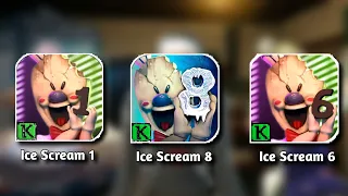 Ice Scream 8 VS Ice Scream 6 VS Ice Scream 1 Full Gameplay