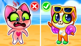 Learn Safety Rules in Swimming Pool 😄 with Baby Kittens and Hot vs Cold Challenge by Purr Purr