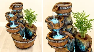 ⛲🌱 DIY Concrete Barrel Waterfall Fountain Planter ⛲ Creative D2H #66