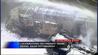 Locomotives derail, catch fire near Pittsburgh