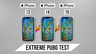 iPhone 13 vs 14 vs 15 Extreme Pubg Test, Heating and Battery Test 🤔