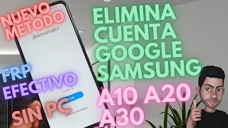 Frp eliminar o remover cuenta Google Samsung A10 A20 A30 sin pc nuevo método 👍