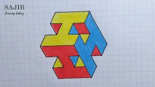 3D trick art on graph paper || How to draw a cube step by step