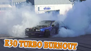 BMW E30 M50 TURBO BURNOUT || BLOWS UP TIRE AND BUMPER