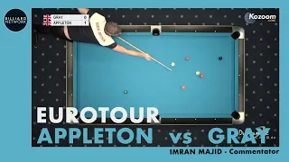 TRUE GRIT!...Darren APPLETON vs Mark GRAY | EUROTOUR 2019 | 9 Ball | Imran Majid Commentator