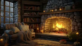 Cozy Reading Ambience with Smooth Jazz 📕 Snowfall, Fireplace Sounds for Sleeping 🔥