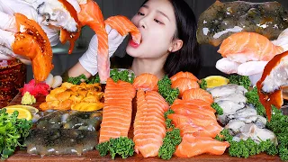 ASMR MUKBANG | VARIETY SEAFOOD 🌊 OYSTER & SALMON & SEA CUCUMBER & SEA PINEAPPLE! SPICY CHILI SAUCE🌶️