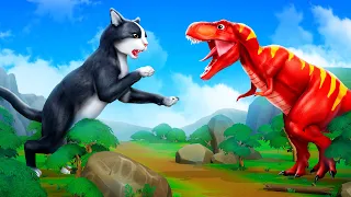 Evil Black Dinosaur vs Magical Giant Cat Epic Battle - Dinosaurs Rescue Adventure | Jurassic World