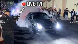 GOING WILD ON LIVE TV DOING BURNOUTS IN FRONT OF COPS!!