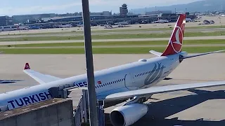 Scenic Zurich airport departures viewed from rooftop observatory