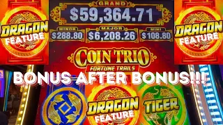 HITTING MULTIPLE BONUS FEATURE GAMES AND WINNING!!! COIN TRIO FORTUNE TRAILS