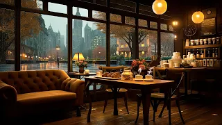 A Rainy Day in 4K Cozy Coffee Shop ☕ Relaxing Piano Jazz Instrumental Music for Good Mood