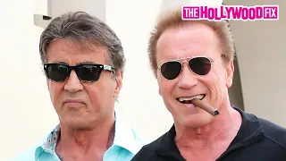 Sylvester Stallone & Arnold Schwarzenegger Sign Autographs For Fans After Lunch In Beverly Hills, CA