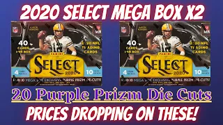 2020 Panini Select Football Mega Box (X2). 20 Purple Prizm Die Cuts.