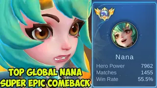 Raja Nana solo rank gendong 1 team epic comeback 2 kali nyuri lord - Top global nana mobile legends