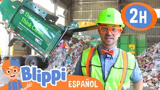 Blippi recicla con los camiones de la basura | Blippi | Moonbug Kids - Parque en Vivo!