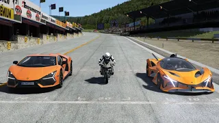 Kawasaki Ninja H2R Supercharger vs Lamborghini Revuelto vs Apollo Project EVO at Old Spa