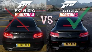 Forza Horizon 5 vs 4 gameplay and engine sounds comparison Mercedes C63 AMG S coupe