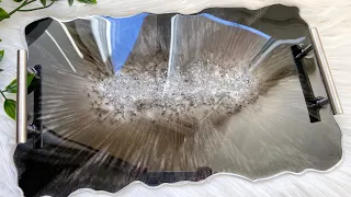 Black & Silver Geode Resin Tray