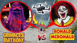 DRONE CATCHES GRIMACE SHAKE VS RONALD MCDONALD FIGHTING AT ABANDONED MCDONALDS IN REAL LIFE!