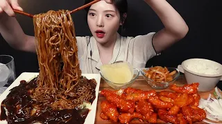 SUB)꾸덕촉촉 짜장면 곱빼기에 칠리탕수육 먹방! 밥까지 비벼서 마무리🍚 중식 리얼사운드 Jjajangmyeon with Chili Tangsuyuk Mukbang Asmr