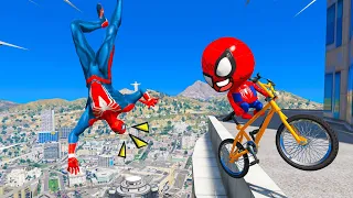 HOMEM ARANHA FEZ MANOBRA DE BICICLETA EM CIMA DO PREDIO COM SEU FILHO no GTA 5