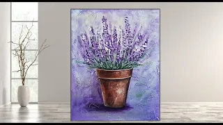 Easy Flower Painting / Lavender Flower Pot /Tutorial  Beginner / Acrylic Painting /MariArtHome