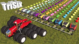 KING OF MEGA TRACTORS! 18 HUGE WHEELS FENDT TRISIX vs 11 WRAPPER | HAY BALING w/ MEGA TRACTORS! FS19