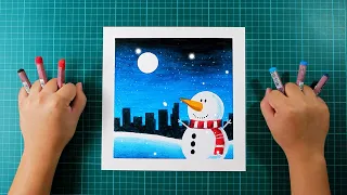 Daily Challenge #39 - Making A Snowman in the City Art using Oil Pastel