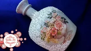 Bottle decoration. Lacy painting. How to make decoupage? Learning Together