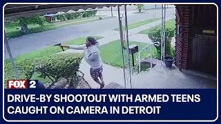Drive-by shootout with armed teens caught on camera in Detroit