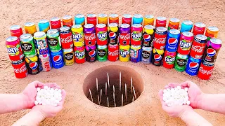 Different Coca Cola, Fanta, Pepsi, Rc Cola, Many Popular Sodas and Mentos vs Nails Underground