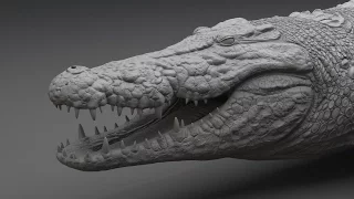 Crocodile sculpting time lapse, Zbrush tutorial / Скульптинг крокодила в Zbrush