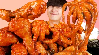 MUKBANG ASMRㅣ꿀조합! 매콤한 산낙지 김치 닭볶음탕 리얼사운드 먹방🐙Octopus Spicy Chicken Korean Seafood 후니 Hoony Eatingsound
