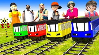 【踏切アニメ】あぶない電車 TRAIN Vs MS PACMAN Vs Nick and Tani 🚦Fumikiri 3D Railroad Crossing Animation #train