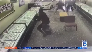 Video shows thieves crash through jewelry store, assault clerk in La Verne