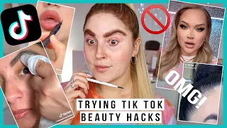 trying TIKTOK makeup hacks 🤔 full fluffy brows in SECONDS? and more! PART 2