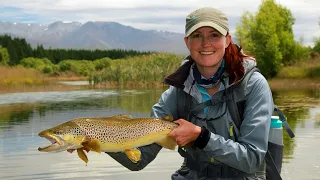 Fly Fishing BIG BROWN TROUT & RAINBOW TROUT in back channels and back waters. Part 2