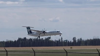 WestJet Encore Bombardier Dash 8 Q400 C-GJWE Landing at Edmonton International Airport