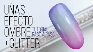 UÑAS OMBRE PASO A PASO 💜💗 Tutorial uñas ombre de colores 💅 UÑAS EFECTO DEGRADADO Y GLITTER