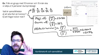 Matematik 5: Kombinatorik och sannolikhet. Tydlig genomgång med flera exempel.