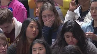 Hillary Clinton supporters looking sad on Election Night at Javits Center in New York City