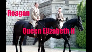 Ronald Reagan and Queen Elizabeth II horseback riding in England