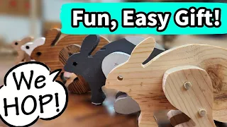 A Hopping Bunny Toy! Easy Beginner Woodworking. FREE PLANS!