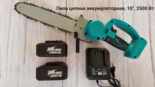 Пила цепная аккумуляторная, 10", 2500 Вт с 2-мя аккумуляторами