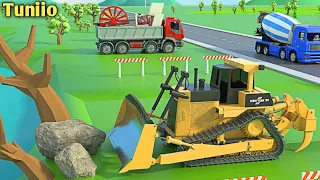 Bulldozer, Dump Truck & Wheel Loader Truck for Kids |  Zipline Transport Construction 2023